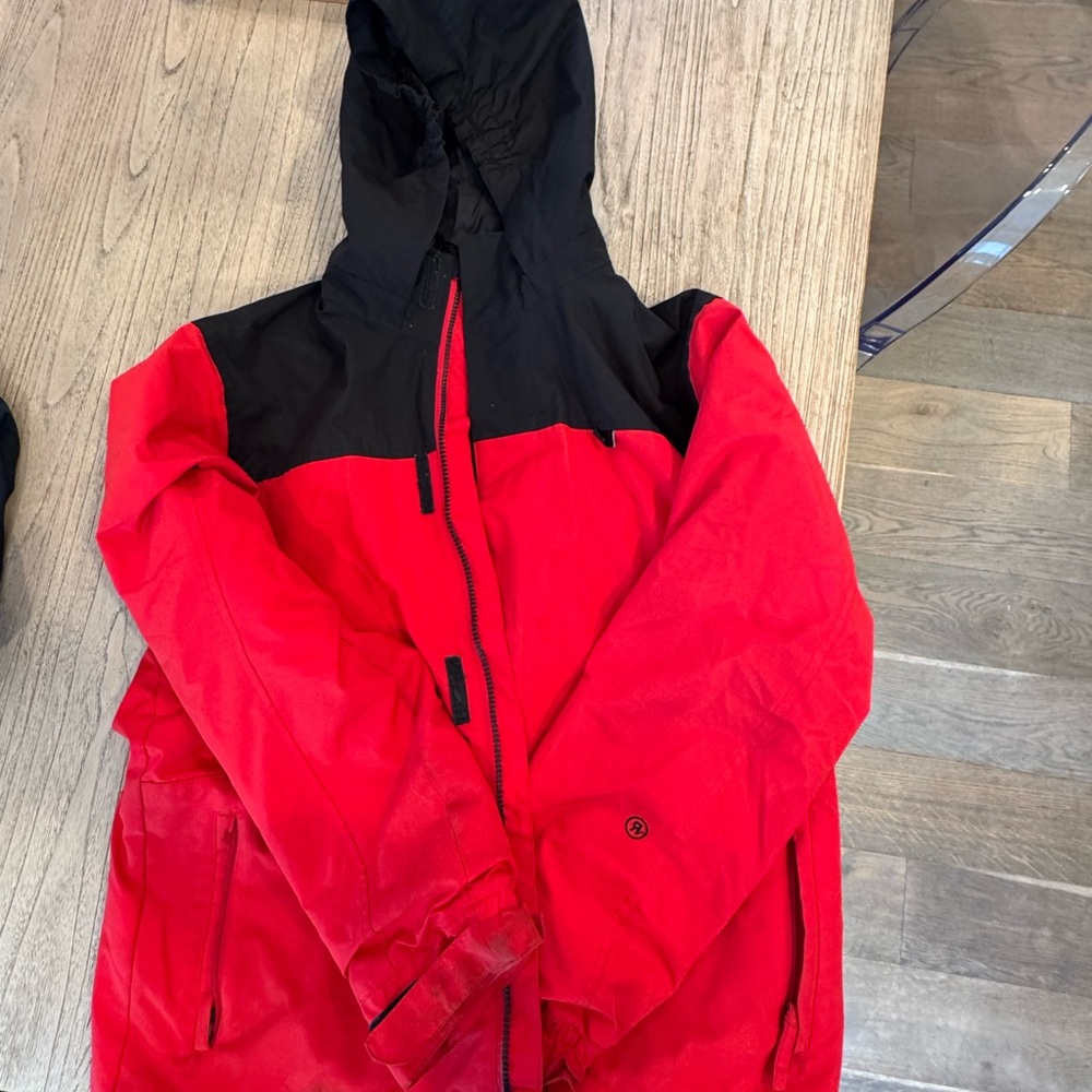 Red and Black Hooded Snowboard Jacket